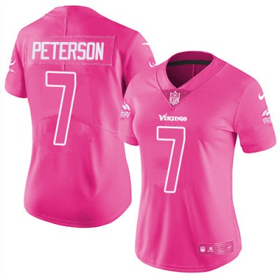 Nike Minnesota Vikings #7 Patrick Peterson Pink Women's Stitched NFL Limited Rush Fashion Jersey